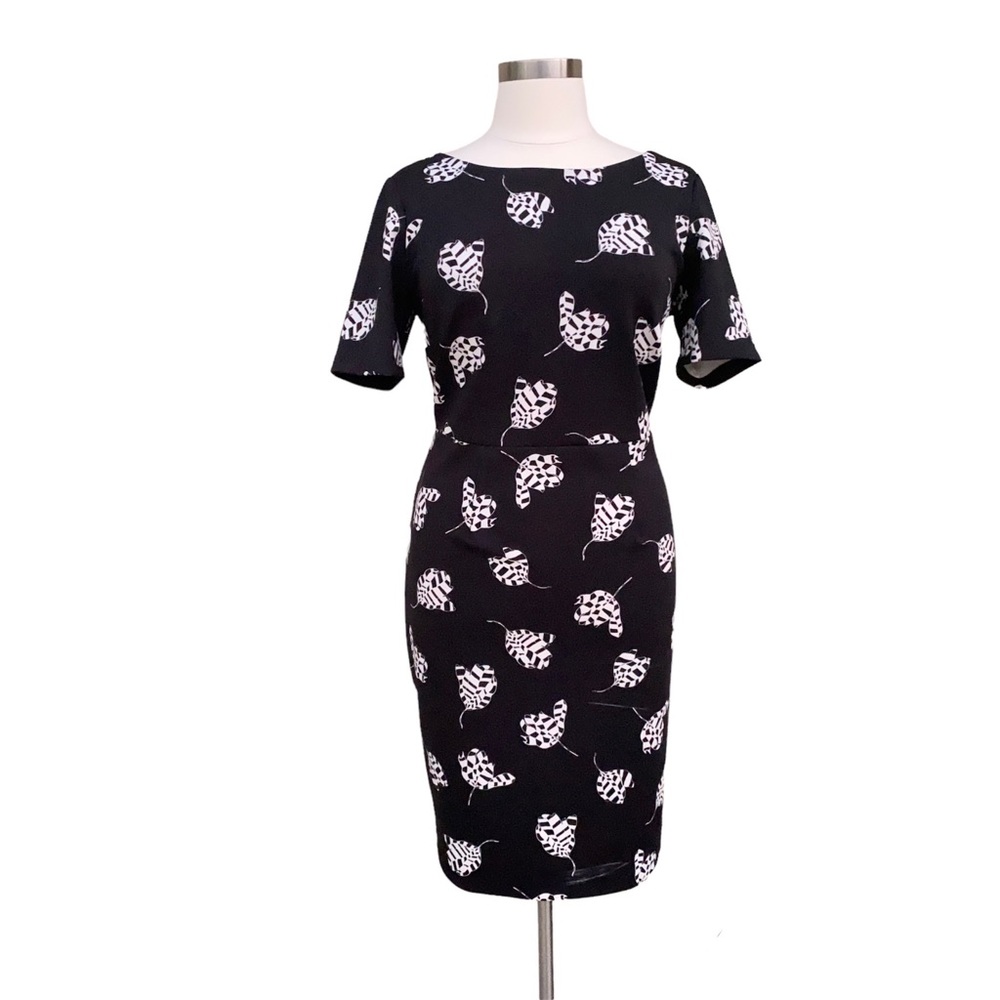 VINCE CAMUTO dress black white floral print Sheath plus size 1X stretch midi